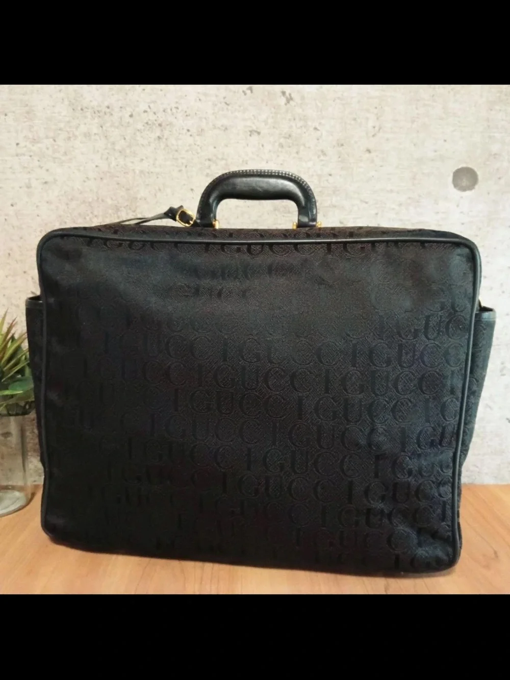 Gucci Black Embossed Carry Briefcase with Top Handle